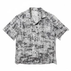 Zara Man Abstract Black White Camp Collar Short Sleeve Button Up Shirt Size S